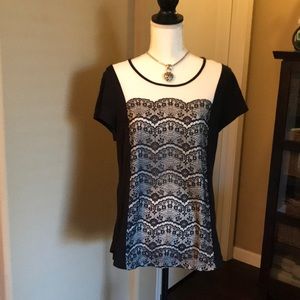 Chico’s Black, White with Lace Blouse